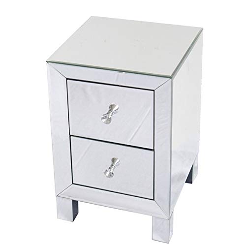 Silver Mirrored End Table with 2 Drawers - Elegant Mirror Accent Side Table & Nightstand for Living Room, Bedroom - Perfect for Small Spaces, Guest Rooms & Modern Home Decor