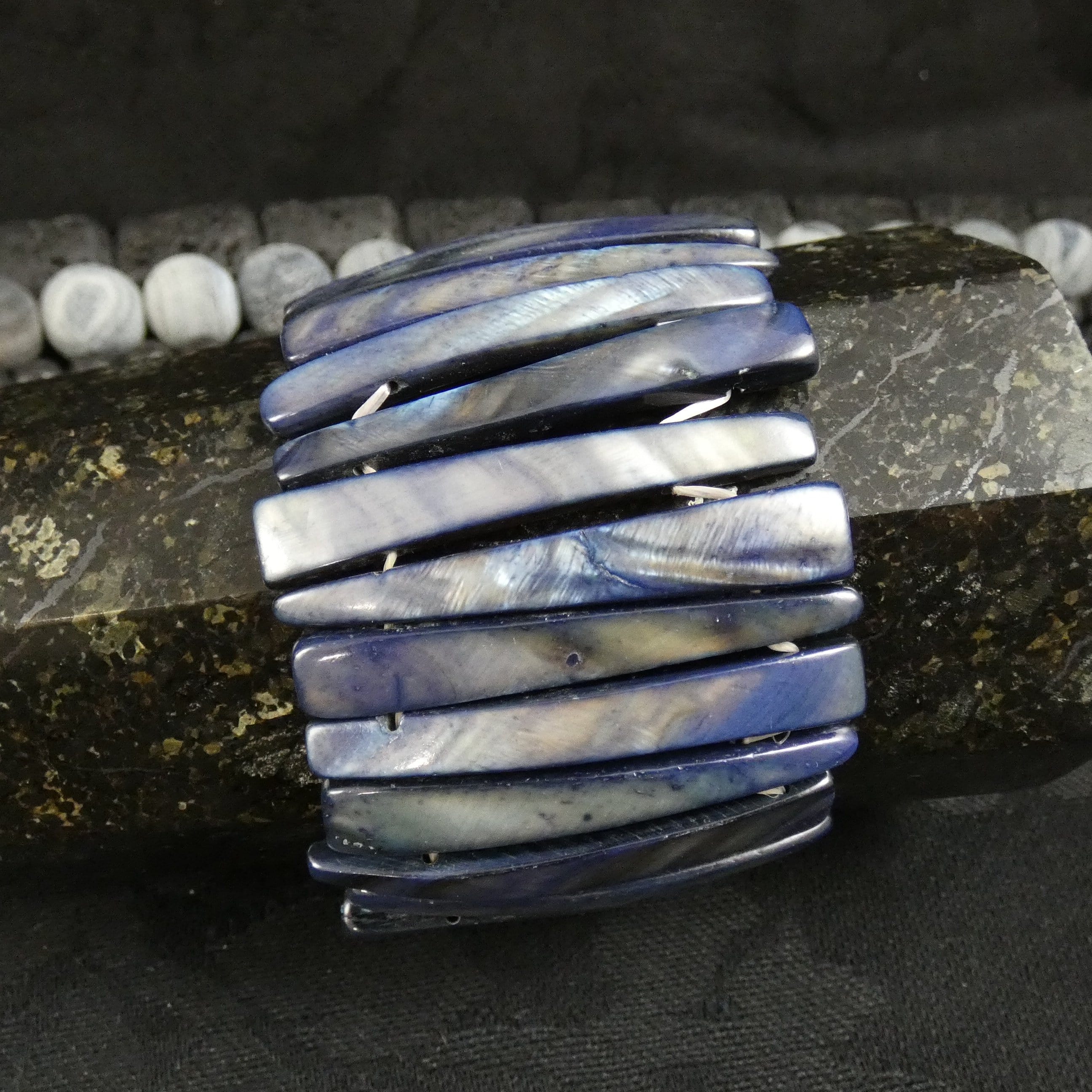 Blue Mother of Pearl Stretch Bracelets - Handmade Dyed Beaded Jewelry for Women - Perfect for Casual Wear, Boho Style & Gift Giving