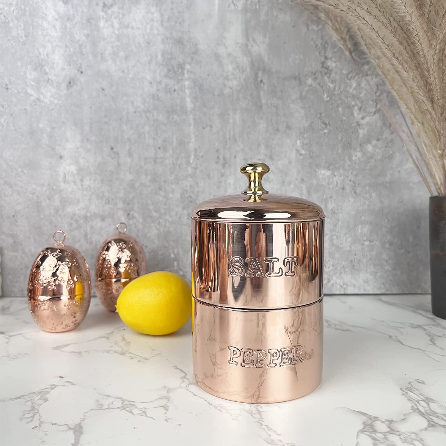 Vintage Inspired Copper & Brass Salt and Pepper Cellar with Tin Lining - Authentic Coppermill Kitchen Spice Shaker - Perfect for Dining Table, Kitchen Counter, and Gift Giving