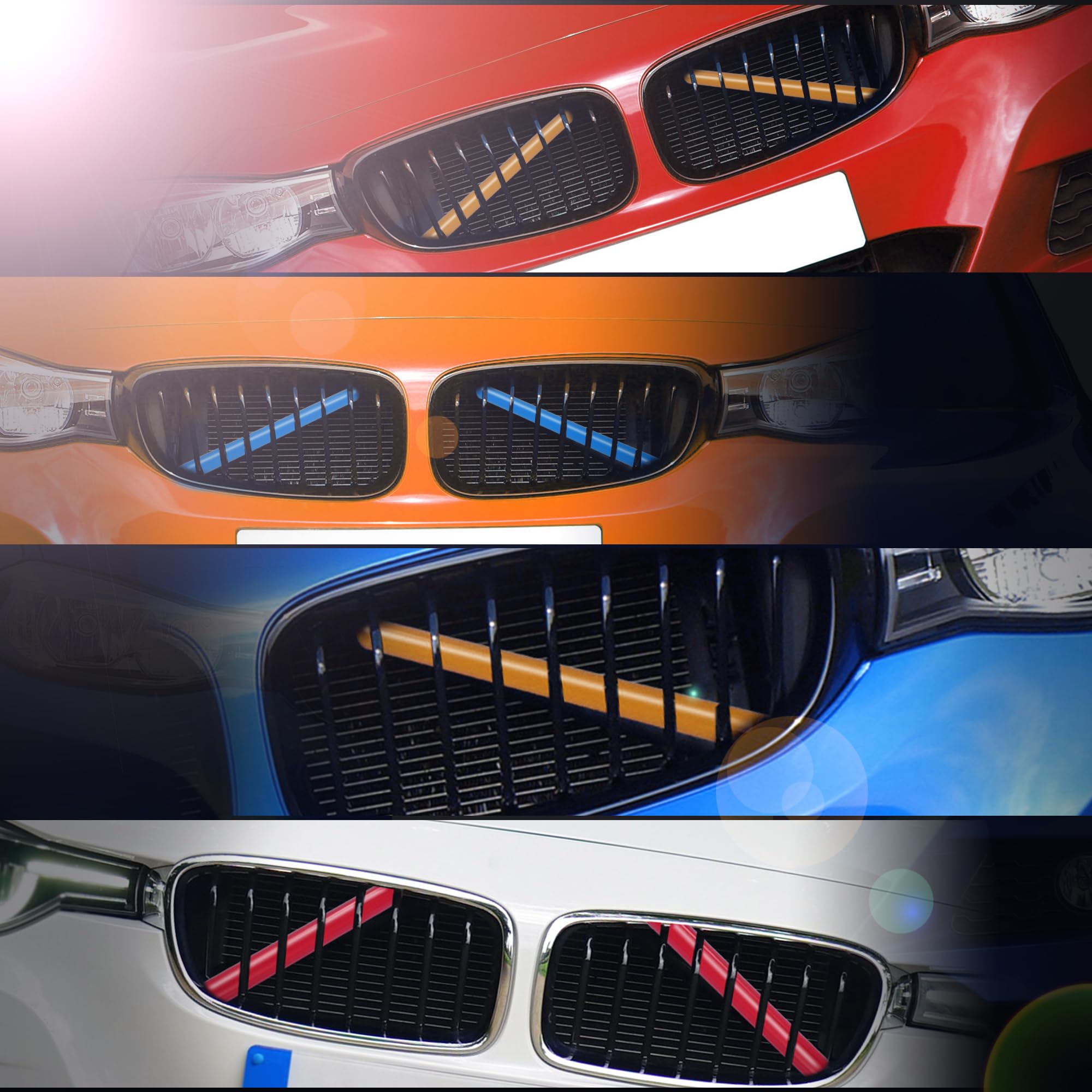 X AUTOHAUX Red Front Grille Trim Strips for BMW 1/2/3/4 Series - Chrome Grille Insert Decoration & Custom Car Styling Accessories | Perfect for Car Shows, Street Racing & Vehicle Personalization