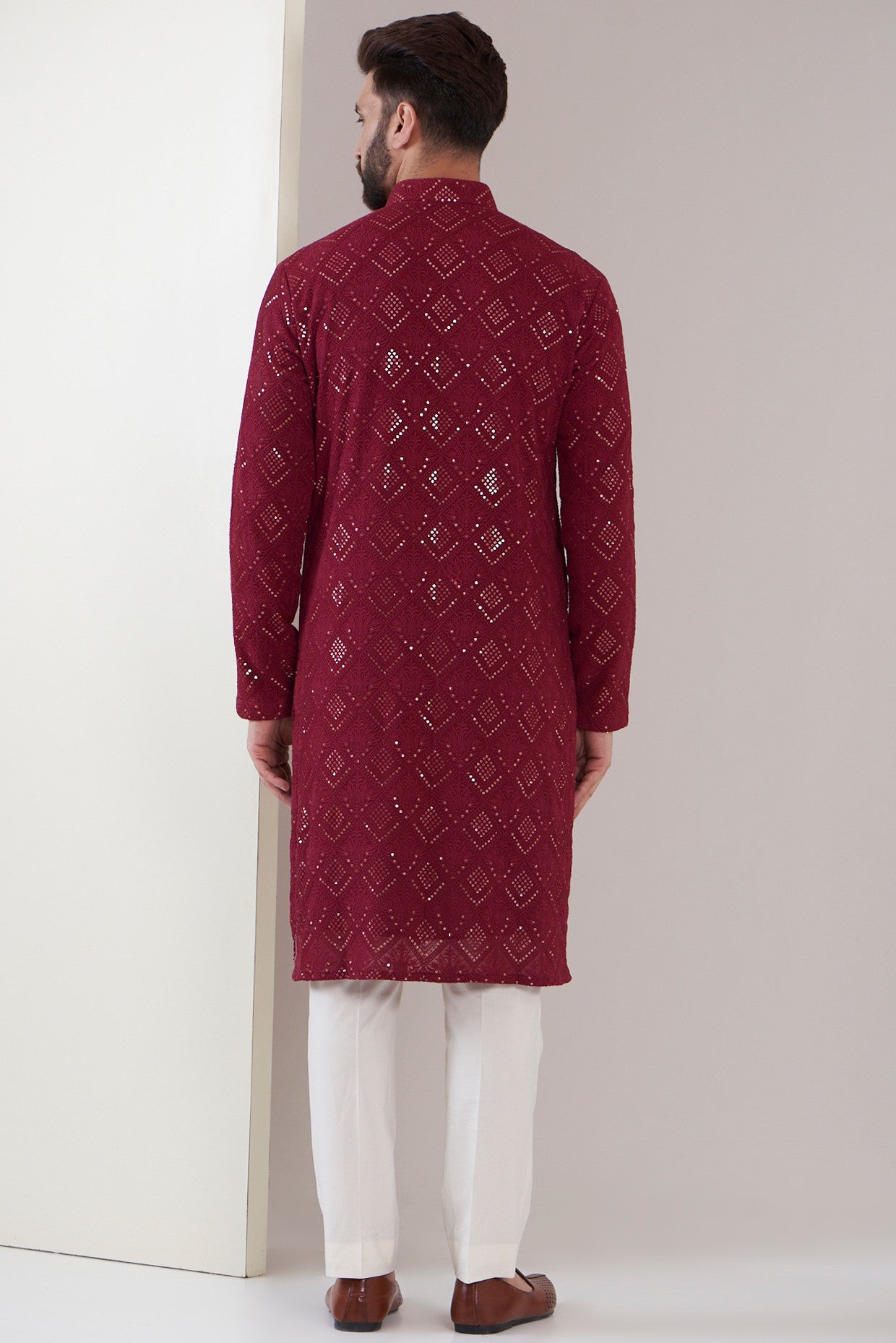 Elegant Maroon Chikankari Kurta for Women - Traditional Indian Embroidered Tunic - Perfect for Festivals, Weddings & Casual Wear