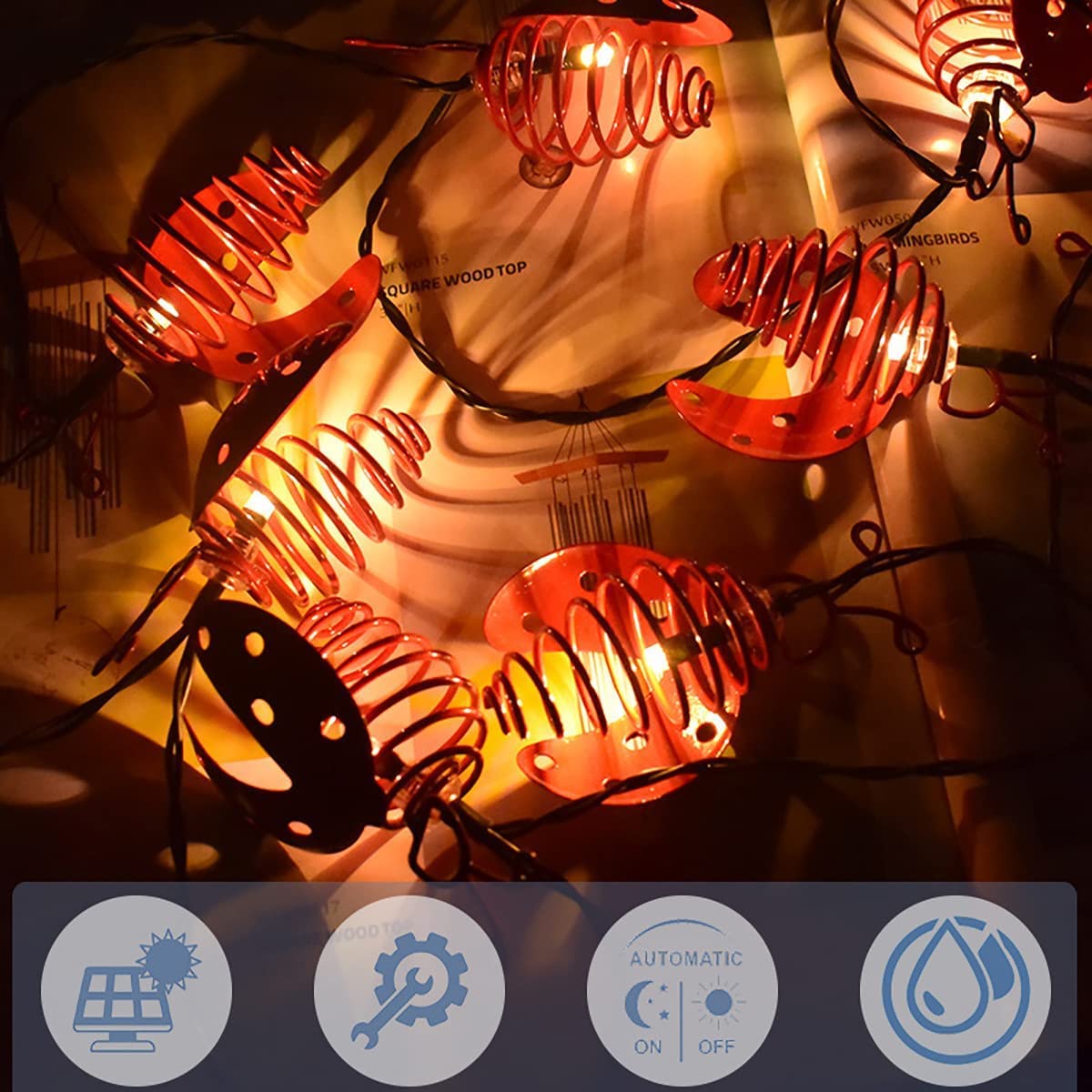 Solar Powered Ladybug String Lights - 13ft 10LED Outdoor Garden Decor with Metal Ladybugs | Warm White Fairy Lights for Lawn, Yard, Wedding & Christmas Party | Perfect for Patio, Pathway & Backyard Decoration