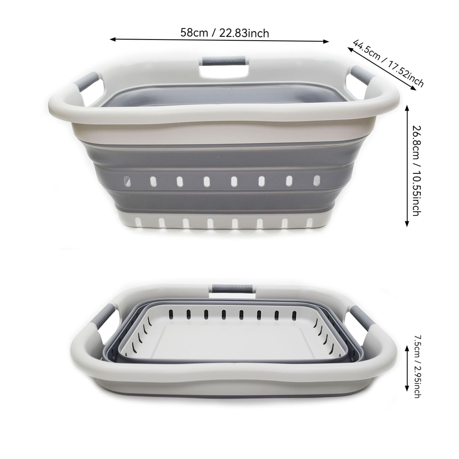 Sammart 41L Collapsible Laundry Basket with 3 Handles - Foldable Storage Organizer for Clothes, Toys & Home Organization - Space Saving Grey Hamper for Laundry Room, Dorm, Camping & Travel