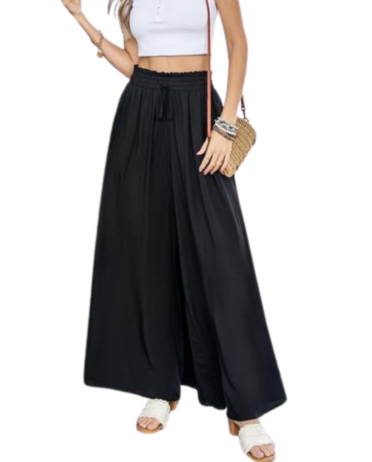 Women's Casual Wide Leg Pants - Comfortable High Waisted Loose Fit Trousers for Work, Travel & Everyday Wear