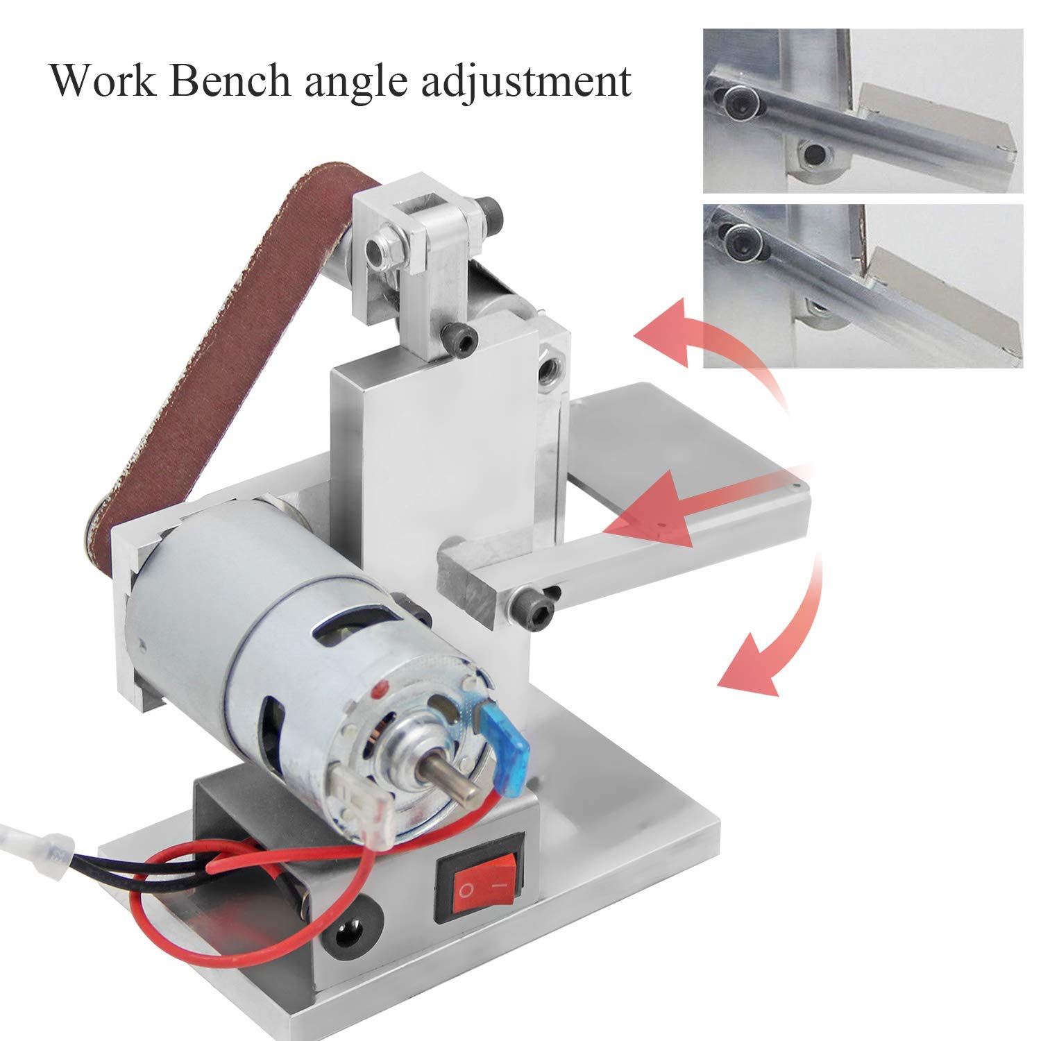 Huanyu Micro Belt Sander - 12-24V Electric Belt Grinder with 7 Speed Control, Adjustable Belt Tracking & 10 Sanding Belts (330x20mm) - Perfect for Home DIY, Woodworking, Metal Polishing & Small Craft Projects