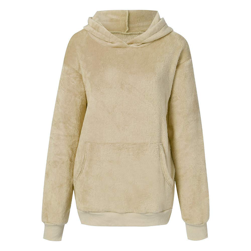 Women's Fluffy Warm Winter Hoodie Sweatshirt - Soft Fleece Pullover with Hood (XL, Khaki) | Cozy Casual Wear for Cold Weather, Lounge & Outdoor Activities