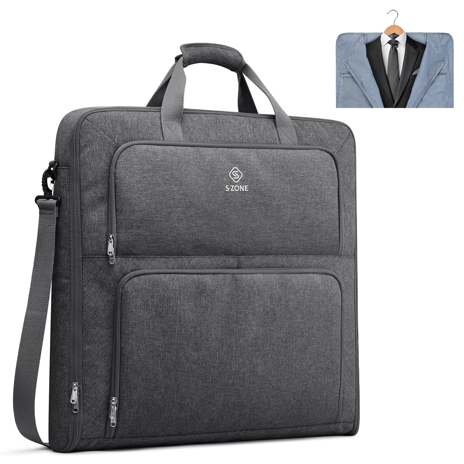 S-ZONE Travel Garment Bags for Suits & Dresses - Large Carry-On Duffel Bag with Hanging System - 2-in-1 Luggage Organizer for Business Trips & Weddings (Black) - Perfect for Business Travelers & Wedding Guests
