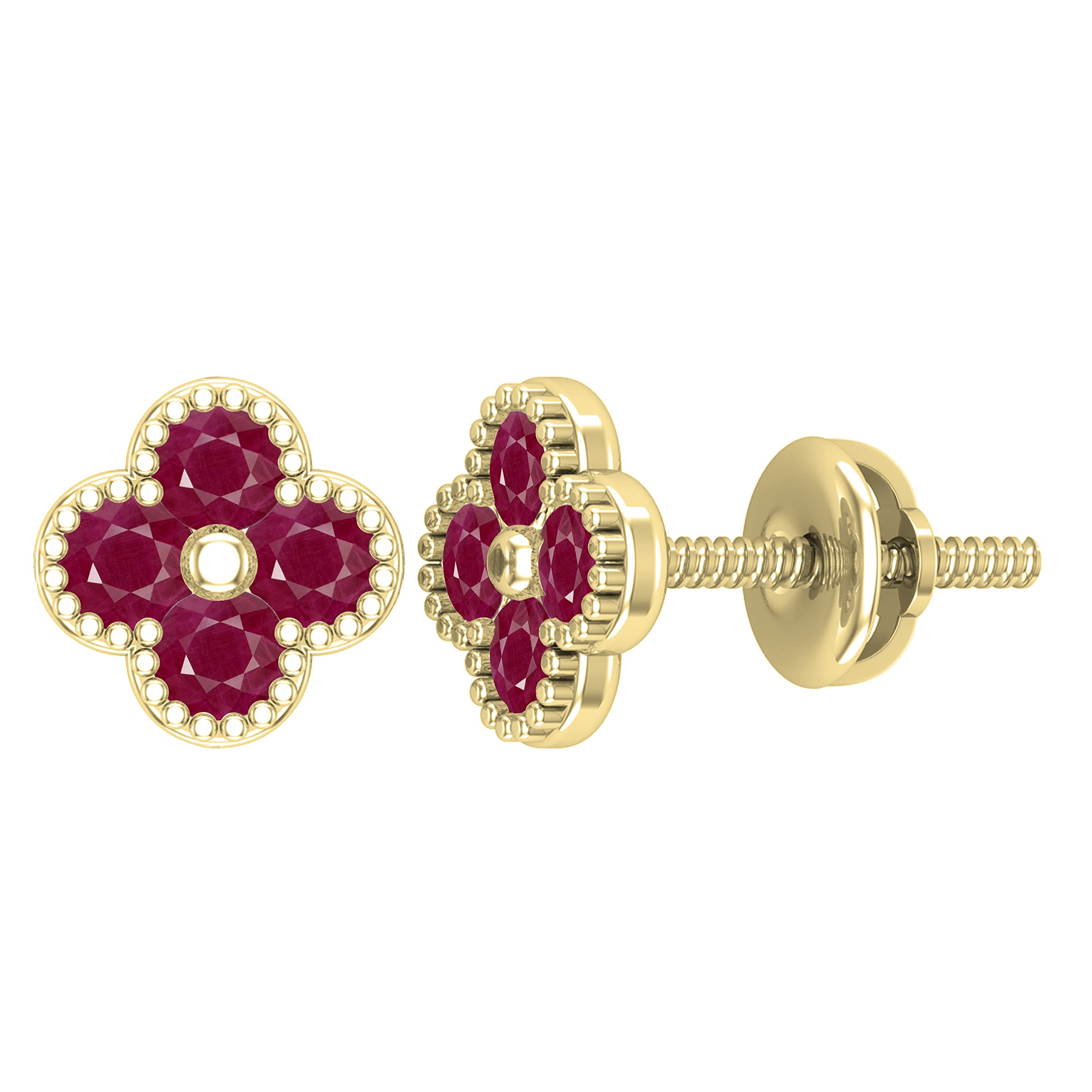 Dazzlingrock 10K Solid Gold Floral Beaded Edge Round Stud Earrings for Women | Screw Back Wide Design (7.00mm) | Perfect for Weddings, Parties & Everyday Elegance