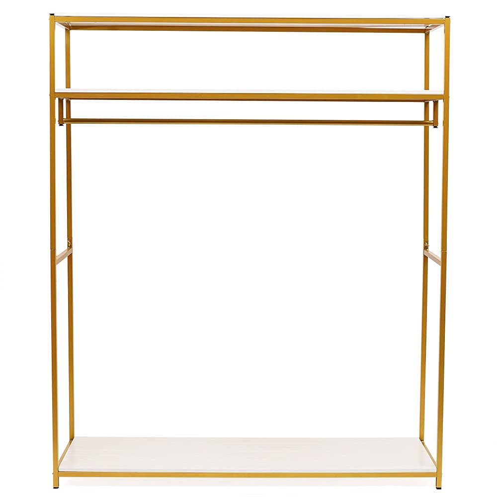 Gdrasuya10 Gold Iron Clothing Rack with Shelves - Heavy Duty Garment Rack Stand for Wedding Dresses, Boutique & Home Use (70.86