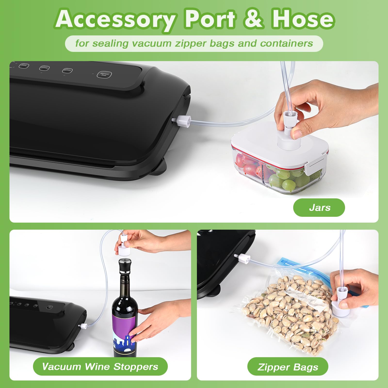Powerful 80kPa Vacuum Sealer Machine with Roll Storage & Built-in Cutter - Multi-Functional Food Preservation System for Sous Vide, Meal Prep, Freezing & Fresh Food Storage | Includes Bags & Accessory Hose | Compact Black Design for Kitchen Countertop & Pantry Organization