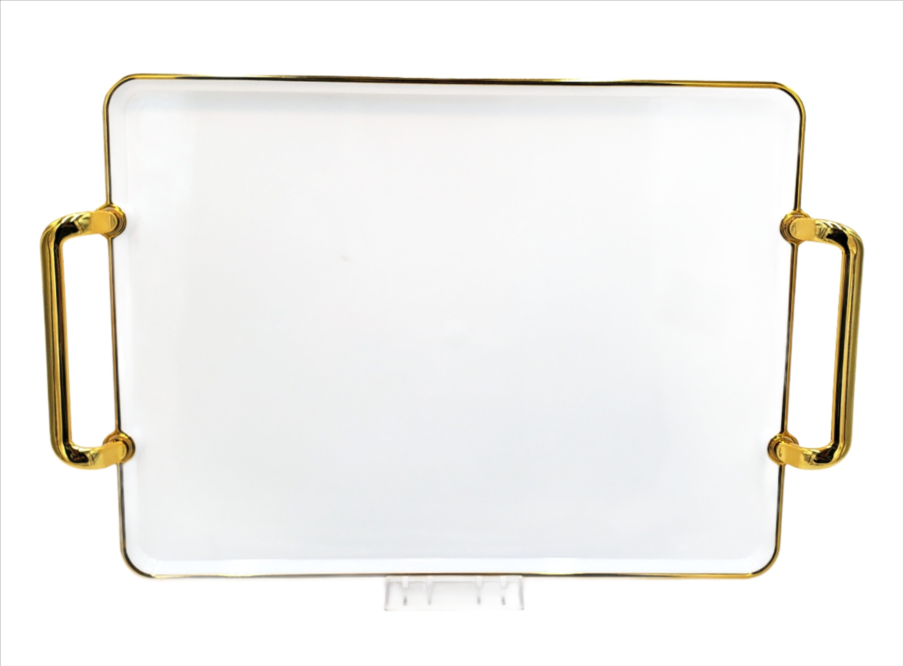 14x10.5 Inch Plastic Serving Tray with White and Gold Design - Perfect for Party, Wedding, and Home Decor Serving Needs