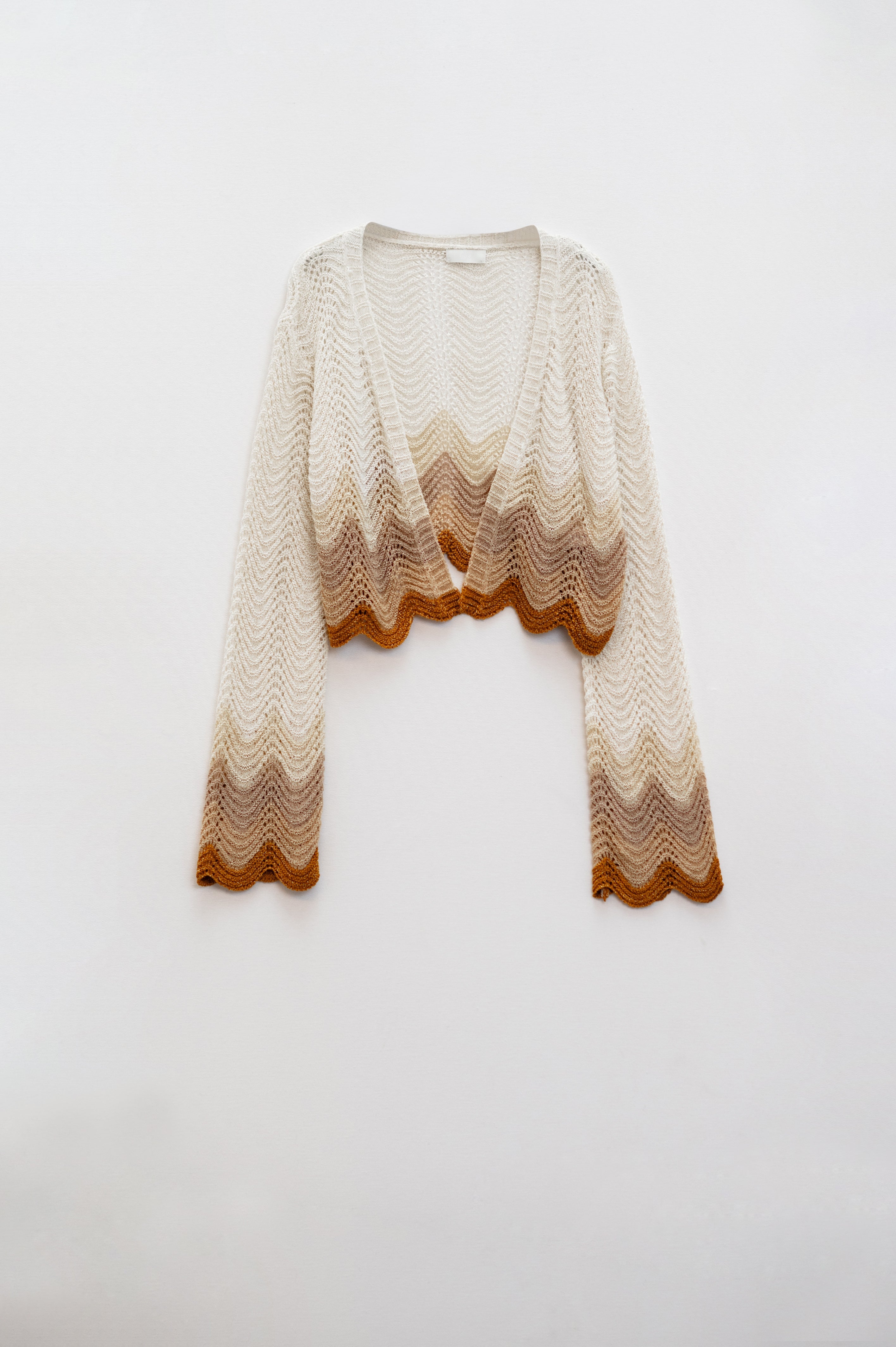 Beige Angel Sleeve Knit Cardigan with Multicolor Wave Design - Perfect for Casual Outfits, Office Wear, and Cozy Evenings