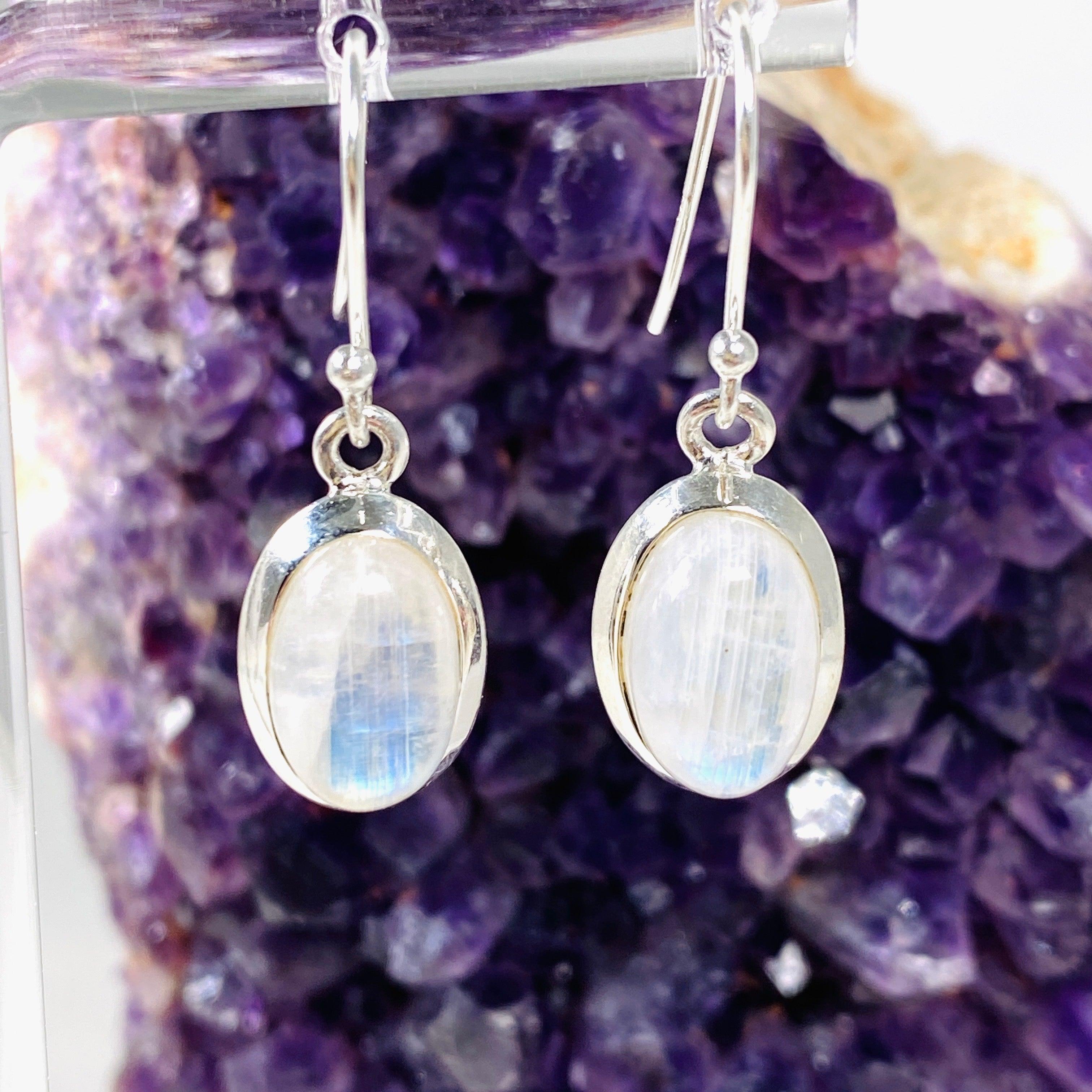 Moonstone Oval Earrings for Women - 925 Sterling Silver Dangle Drop Earrings KEGJ1398 | Elegant Jewelry Gift for Birthday, Anniversary & Special Occasions
