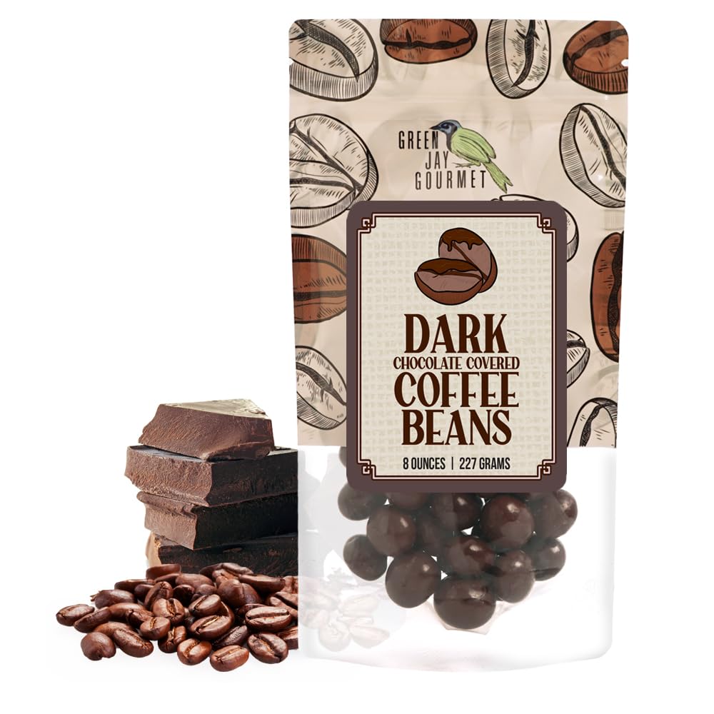 Premium Dark Chocolate Covered Coffee Beans - Handcrafted Gourmet Espresso Beans - Perfect Gift for Chocolate & Coffee Lovers - 8oz Resealable Bag - Ideal for Snacking, Gifting & Office Treats