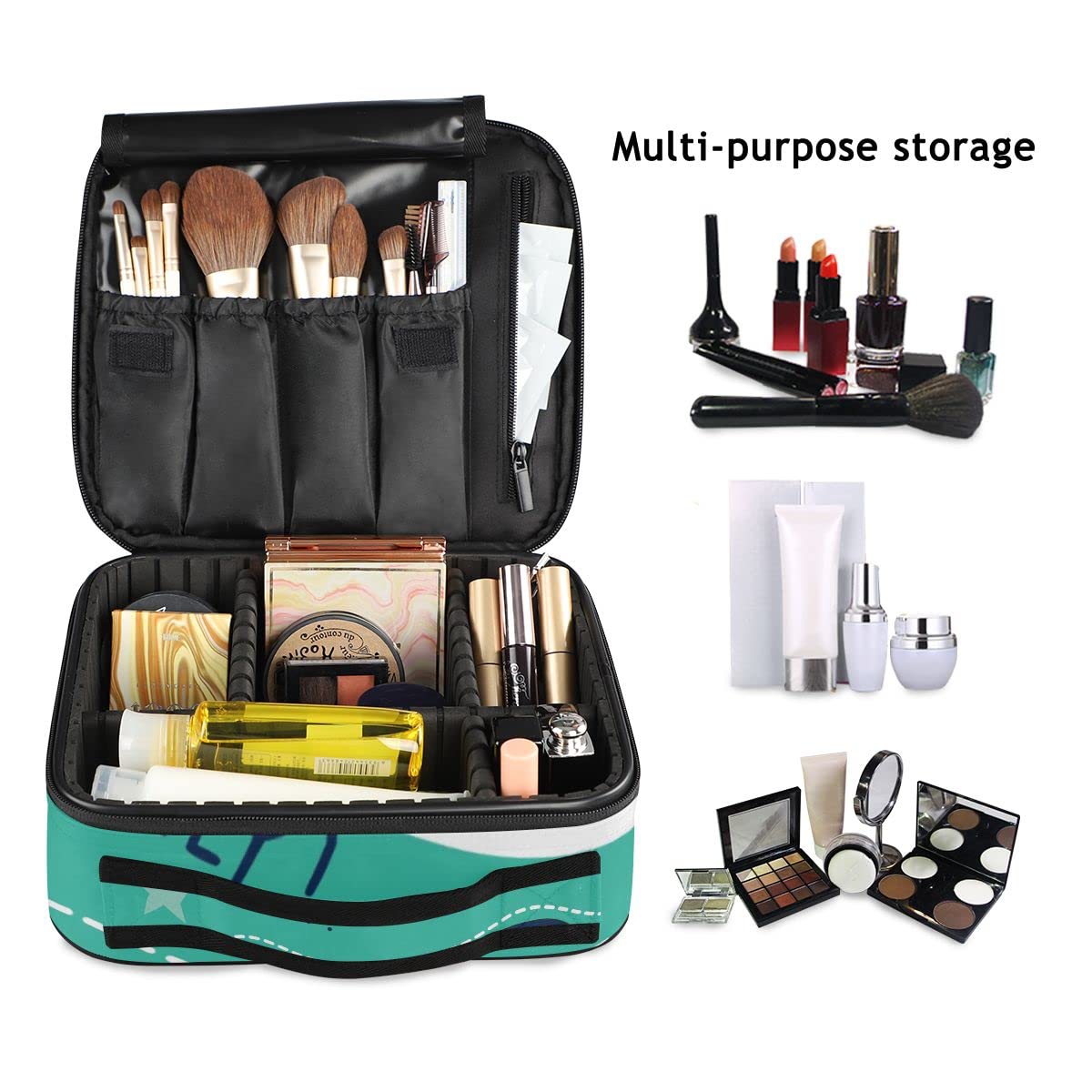 Easter Egg Pattern Makeup Train Case - Portable Cosmetic & Toiletry Travel Bag with Dividers for Women & Teen Girls - Perfect for Travel, Vacation, and Daily Storage (Cars & Roads Design)