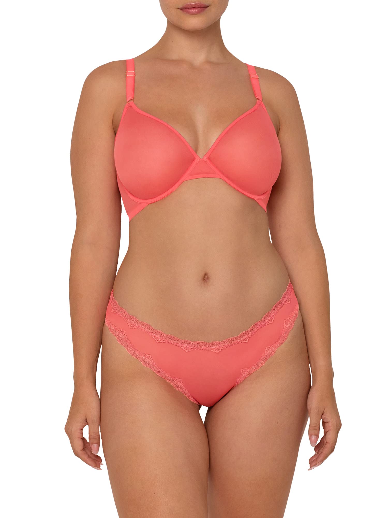 Smart & Sexy Women's Lace Trim Mesh Panty 2-Pack - Thong & Cheeky Bikini Underwear Set for Date Night & Special Occasions
