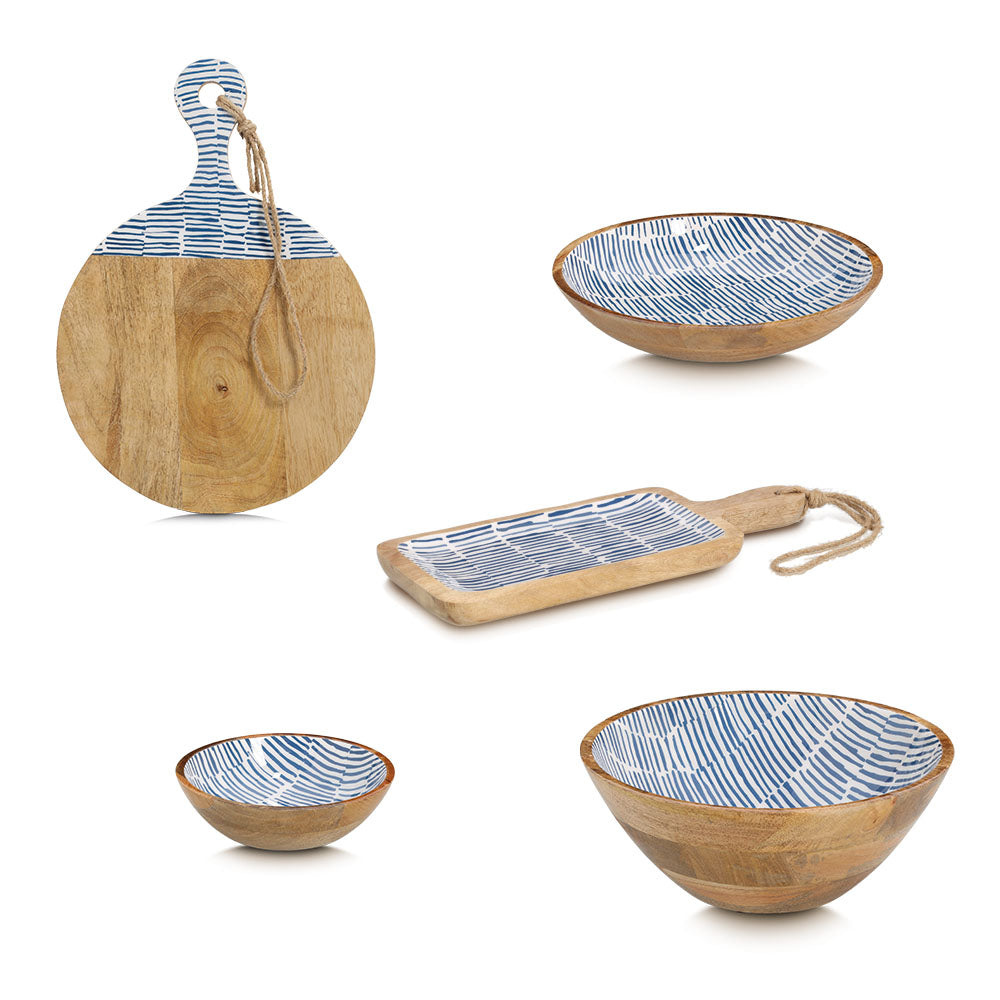 Mango Wood Serving Tray - Handmade Blue Wooden Tray for Dining, Kitchen, and Party Serving - Perfect for Cheese, Appetizers, and Home Decor