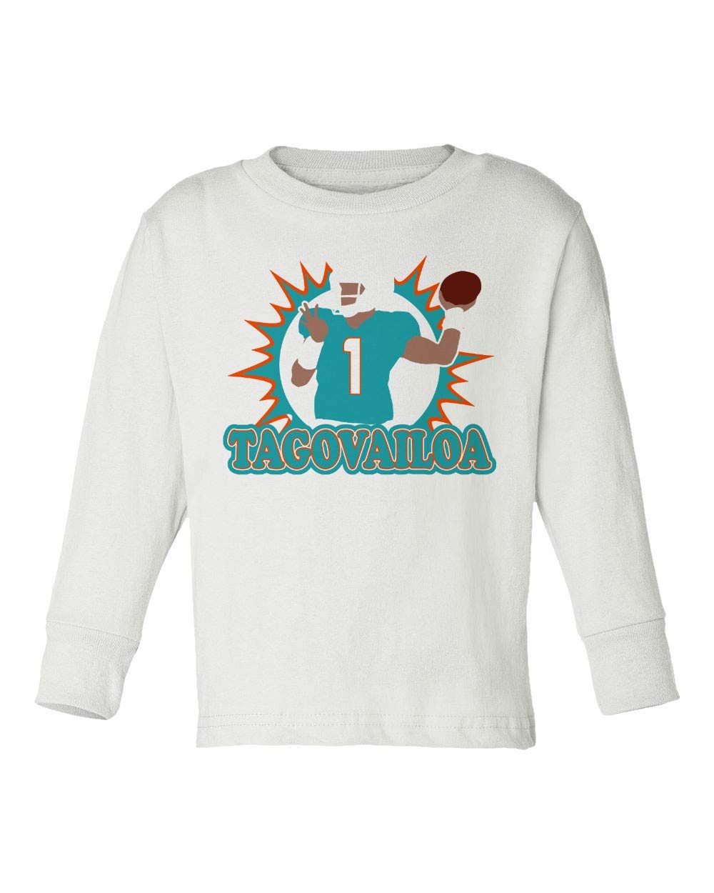 Miami Dolphins Tua Tagovailoa Logo Long Sleeve Toddler T-Shirt for Boys & Girls - 5T White - Perfect for Game Day, School & Family Outings