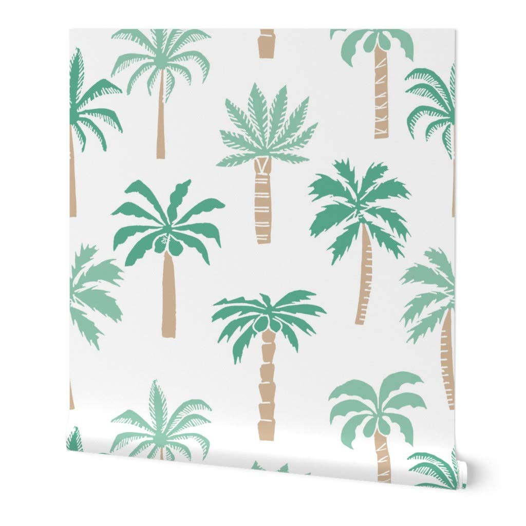 Peel & Stick Wallpaper Swatch - Tropical Aqua Palm Tree Design, Summer Beach Ocean Island Jungle Theme, Custom Removable Wallpaper by Spoonflower | Perfect for Nursery, Bathroom, and Home Decor