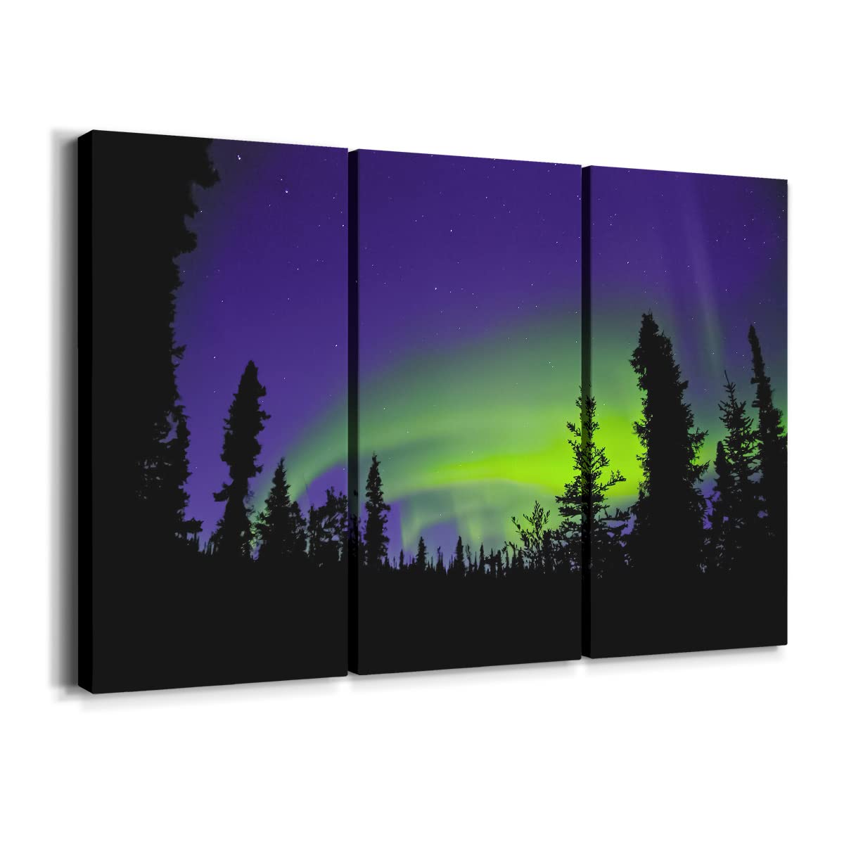 Northern Lights Wall Art - Aurora Borealis Canvas Print Set (16x32 Inches, 3 Panels) - Nature Forest Landscape Painting for Living Room, Bedroom & Office Decor - Perfect for Home, Office & Gift Giving