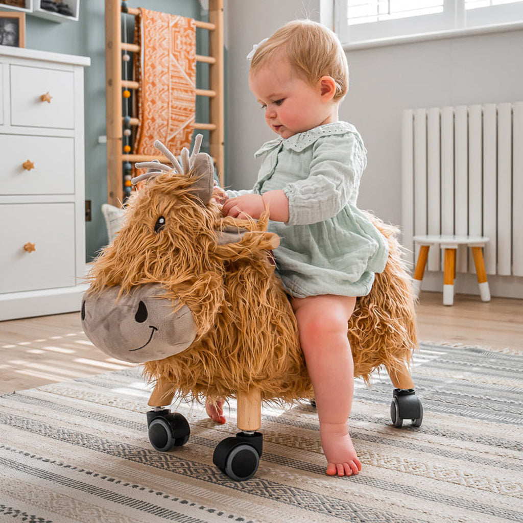 Hubert Highland Cow Ride-On Toy for Kids - Soft Plush Rocking Animal with Safety Seat - Perfect for Indoor Play, Nursery Decor & Toddler Birthday Gifts