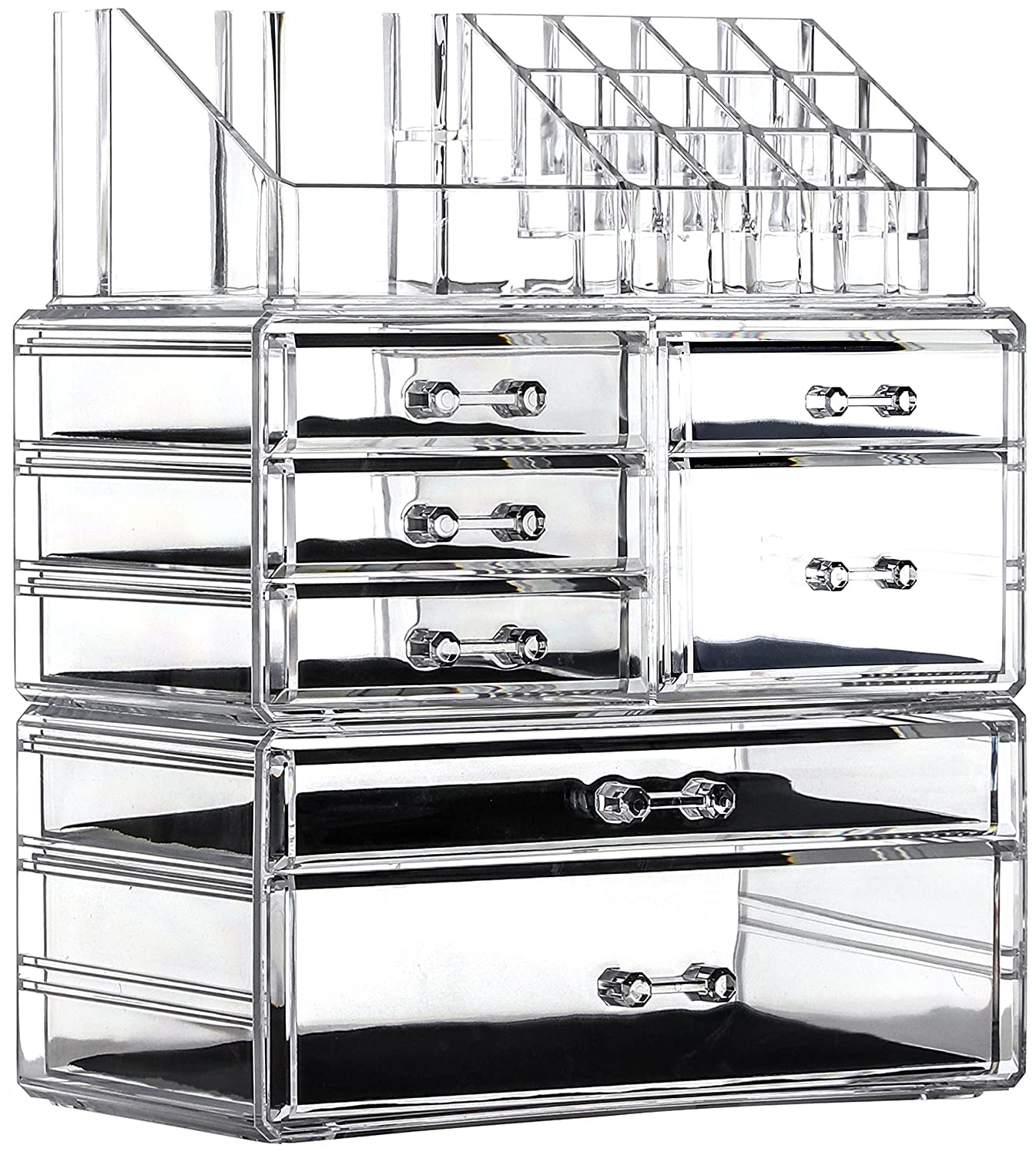 3-Pack Clear Acrylic Skincare Organizer with 7 Stackable Drawers - Vanity Makeup & Jewelry Storage for Hair Clips, Beauty Products, Cosmetics - Perfect for Bedroom, Bathroom & Dressing Table Organization