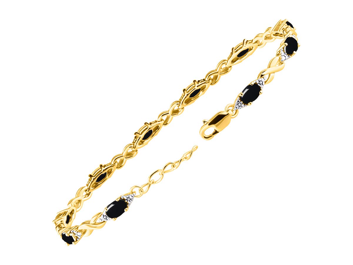 RYLOS Women's Yellow Gold Plated XO Hugs & Kisses Tennis Bracelet with Genuine Diamonds & Gemstones - Adjustable 7