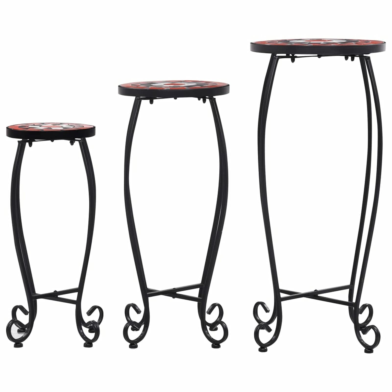Tidyard 3-Piece Ceramic Top Iron Frame Garden Side Tables Set - Outdoor Patio Coffee Table & Plant Stand for Backyard, Terrace, Balcony - Perfect for Coffee, Drinks & Decor