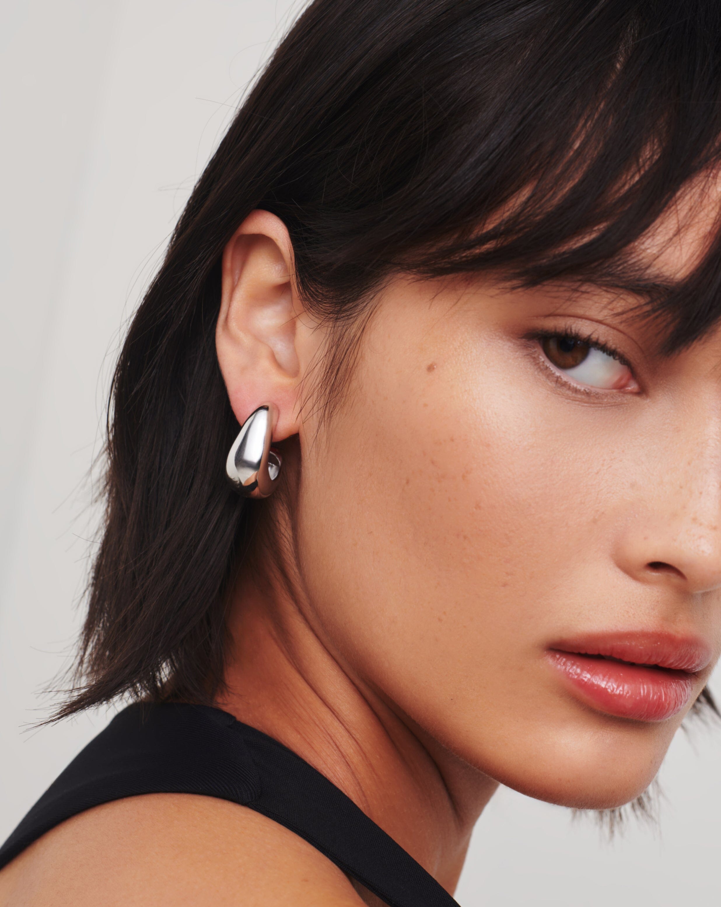 Stylish Dome Medium Hoop Earrings - Silver Plated for Women | Perfect for Everyday Wear, Office & Date Night