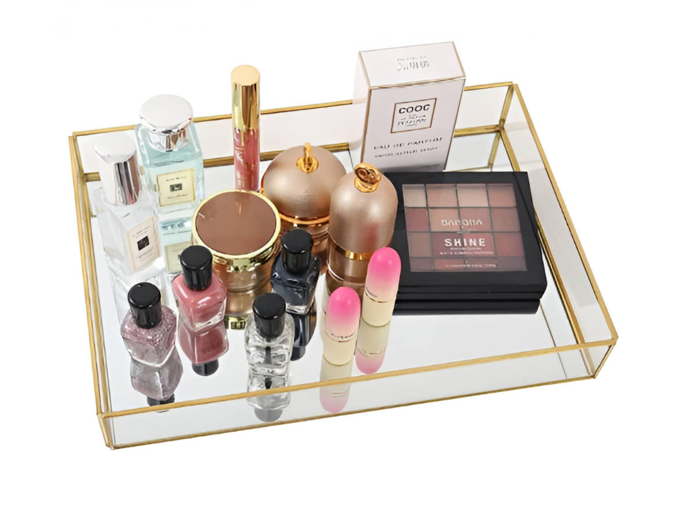 Weston Vintage Gold Jewelry Tray - 12x8 Inch Rectangular Mirror Vanity Tray with Raised Edges for Makeup Organizer, Ring Holder & Home Decor - Perfect for Dressing Table, Bathroom Countertop and Gift Giving