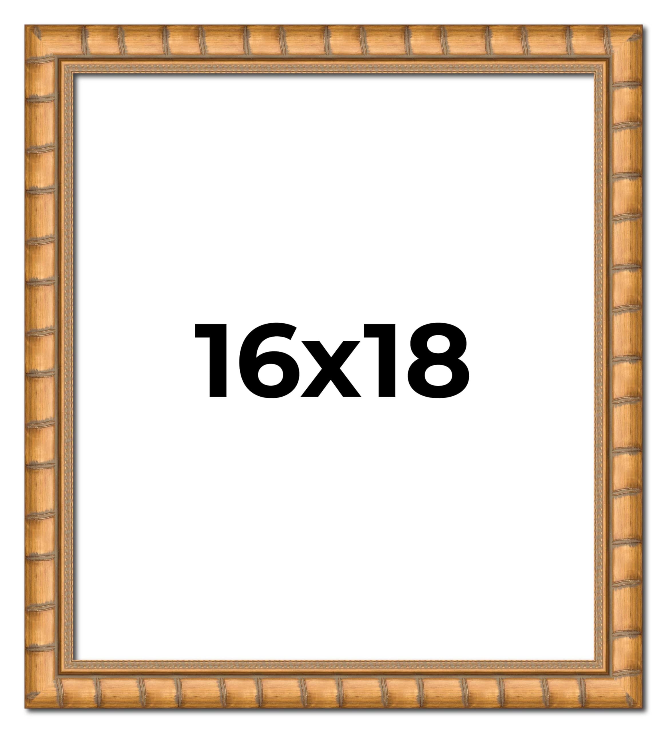 16x18 Inch Gold Real Wood Picture Frame - 1.5 Inch Wide with 0.5 Inch Depth | Premium Bhutan Bamboo Photo Frame Includes UV Protective Acrylic, Foam Board Backing & Hanging Hardware | Perfect for Wall Decor, Family Photos & Art Display