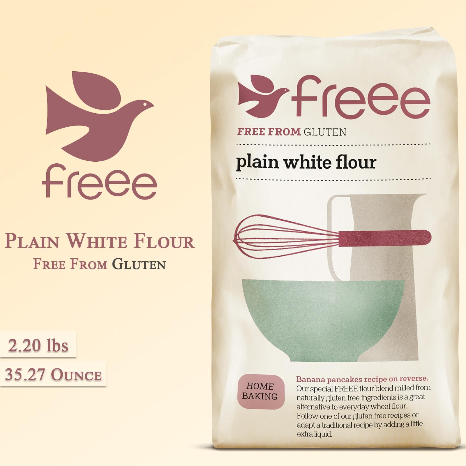 Freee Gluten-Free Plain White Flour - 1Kg (Pack of 5) | Premium Blend for Gluten-Sensitive & Celiac Diets | Light & Fluffy Texture for Baking Bread, Cookies, Cakes & Pastries | Perfect for Home Bakers & Healthy Lifestyle | All-Purpose Flour for Gluten-Free Recipes