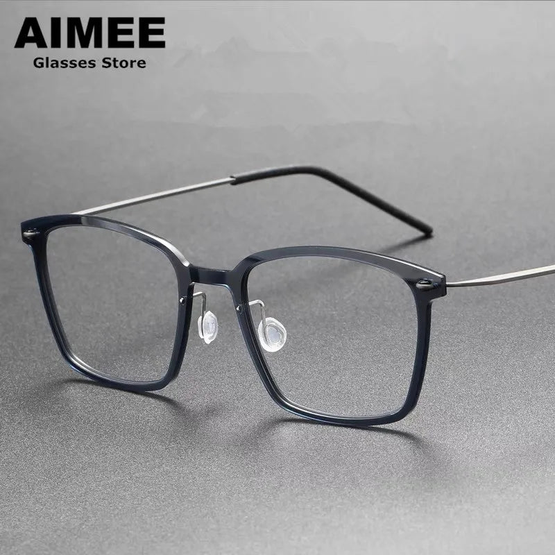 Aimee Men's Full Rim Square Screwless Titanium Eyeglasses Frame 6536 - Lightweight & Durable for Work, Reading & Everyday Use