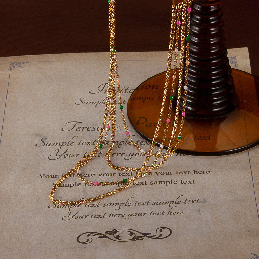 Multi Strand Gold Chain Necklace with Colorful Beads | GX2336 | Elegant Layered Jewelry for Women, Perfect for Parties, Weddings & Everyday Wear