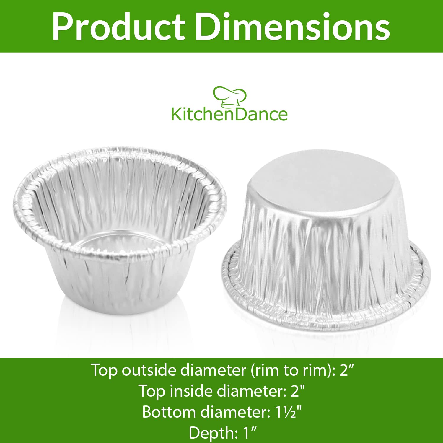 KitchenDance 2oz Disposable Aluminum Foil Ramekin Cups - Heavy Duty Round Baking Pans for Desserts, Flan, Food Prep & Storage - Oven Safe Mini Containers (500-Pack) - Perfect for Parties, Catering & Home Baking