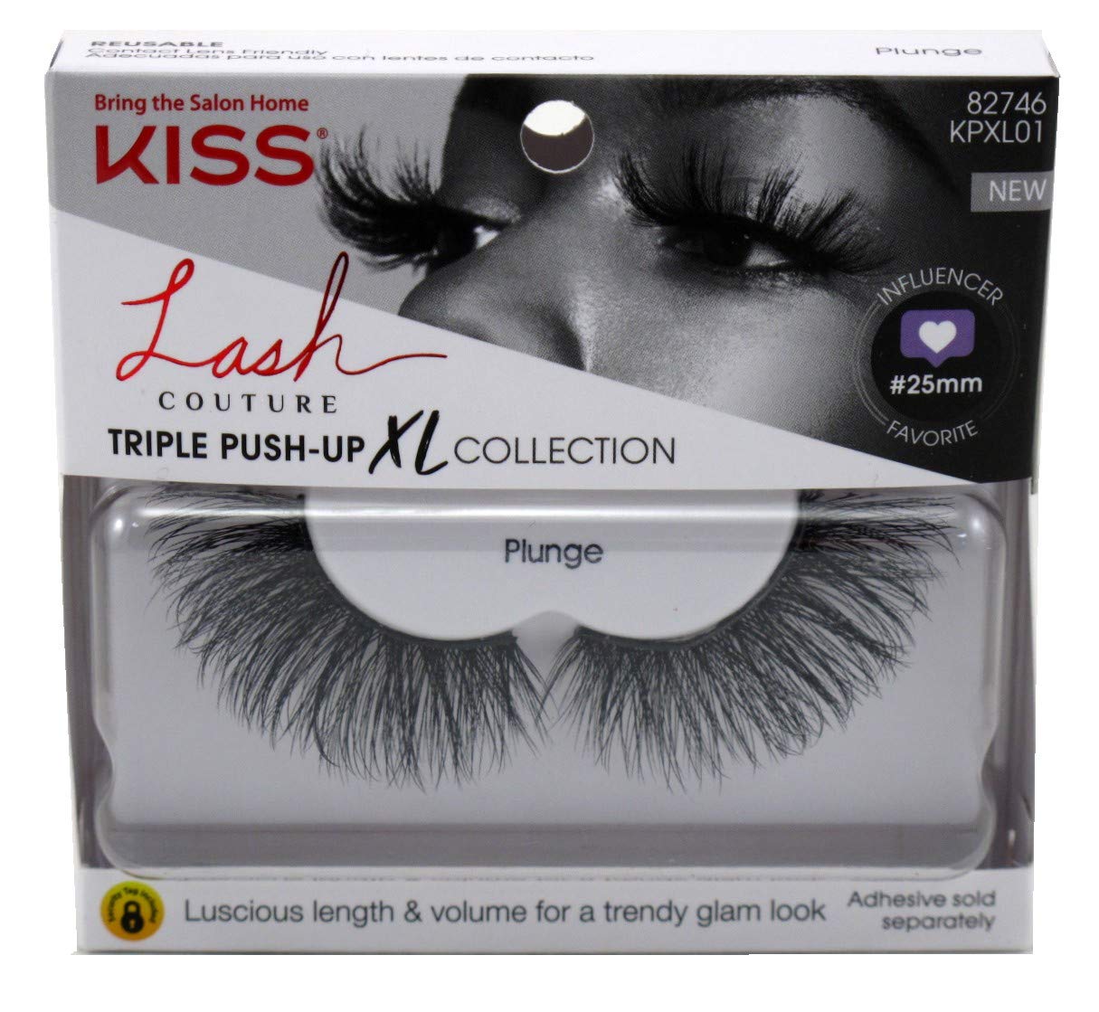 Kiss Lash Couture Triple Push-Up XL Plunge False Eyelashes (Pack of 2) - Dramatic Volume for Parties, Weddings & Special Occasions