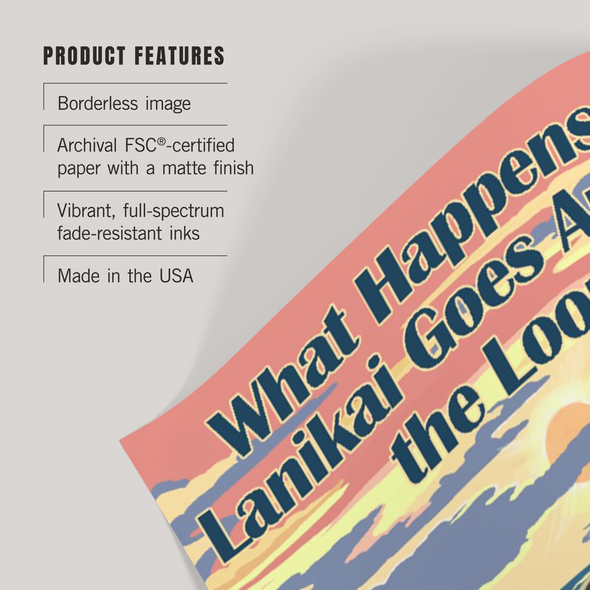 Lantern Press 36x54 Inch Giclee Art Print - Hawaii Sunset with Sea Turtles 'What Happens in Lanikai Goes Around the Loop' - Premium Wall Decor for Living Room, Bedroom & Office