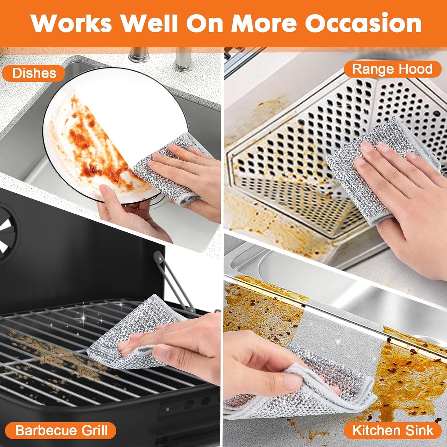 Makbrite Multipurpose Stainless Steel Scrubber Pads - Non-Scratch Dishwashing Rags for Wet & Dry Cleaning - Pack of 6 | Perfect for Washing Dishes, Sinks, Countertops & Kitchen Cleaning | Easy Rinse & Machine Washable