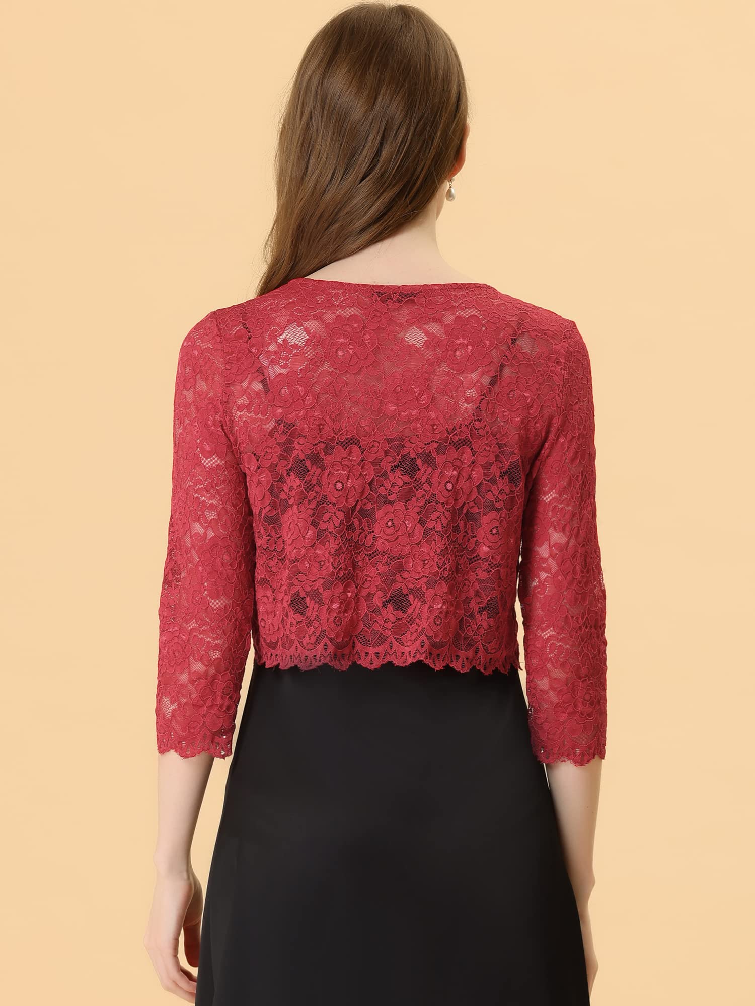 Allegra K Women's Lace Cardigan - Elegant Open Front Floral Cropped Bolero Shrug for Weddings, Parties & Date Nights | Sheer Lace Tops for Spring & Summer Outfits