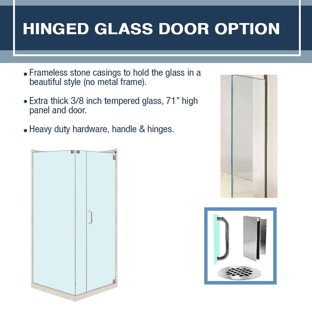 Rafe Marble Diamond Corner Shower Enclosure Kit - Waterproof Bathroom Upgrade for Small Spaces | Modern Frameless Glass Shower Door with Easy Installation for Home & Hotel Use