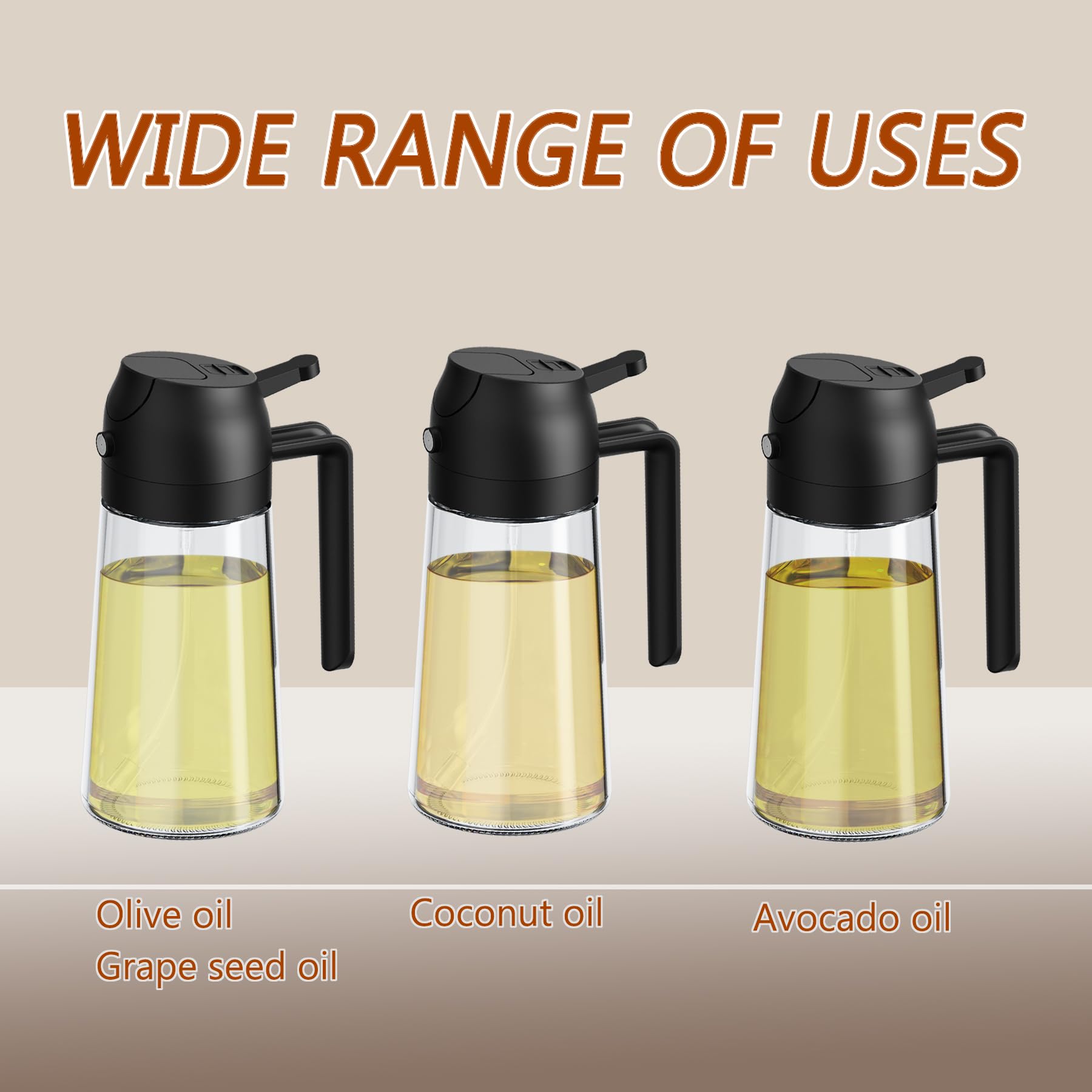 16oz/470ml Oil Sprayer & Dispenser Bottle - 2 in 1 Kitchen Tool for Olive Oil, Cooking Spray, Salad Dressing & BBQ - Perfect for Baking, Grilling & Healthy Cooking (Black)