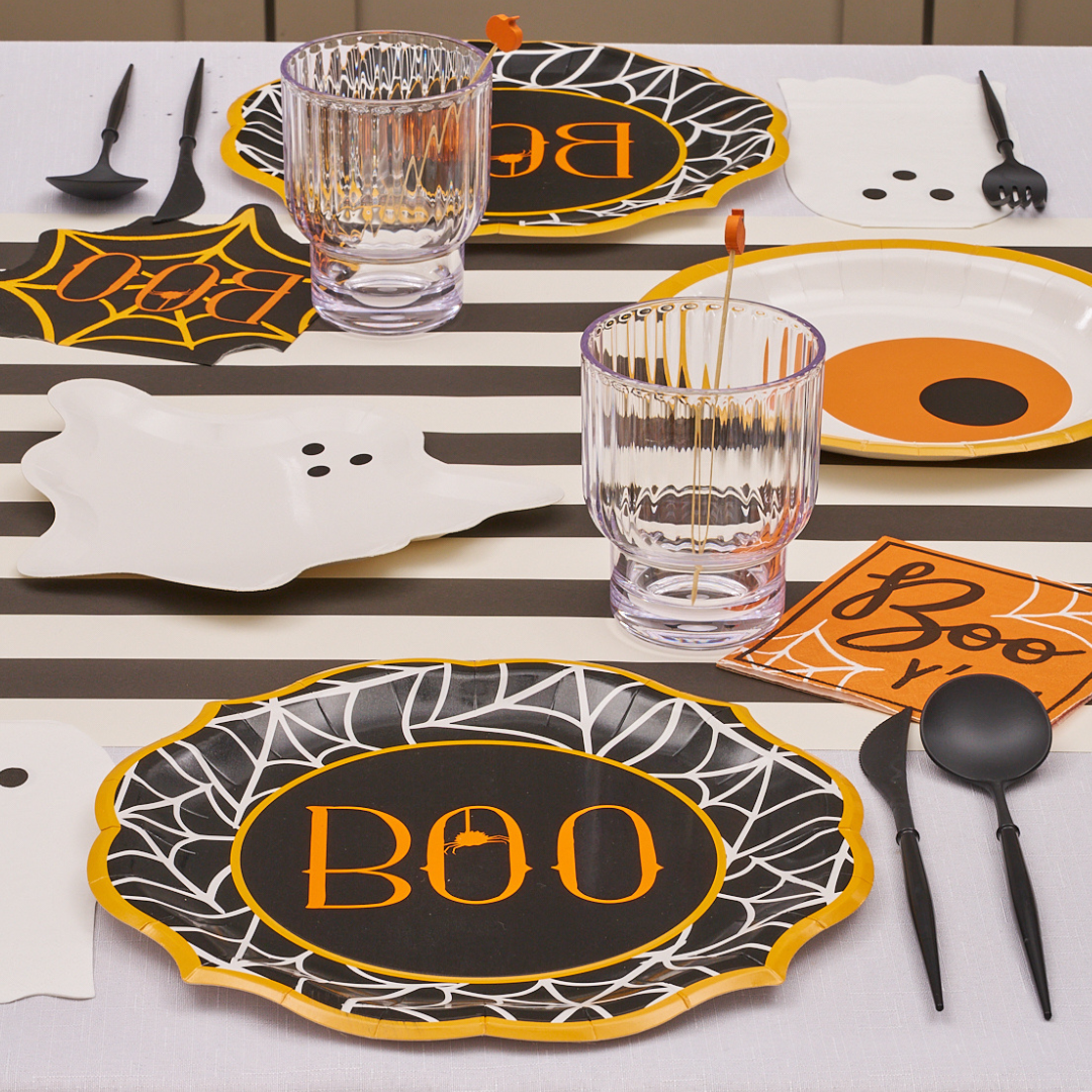 Halloween Boo Treats Table Setting Kit - Spooky Ghost Decorations for Halloween Party, Dinner Table, and Home Decor - Perfect for Trick or Treat, Themed Events, and Festive Gatherings