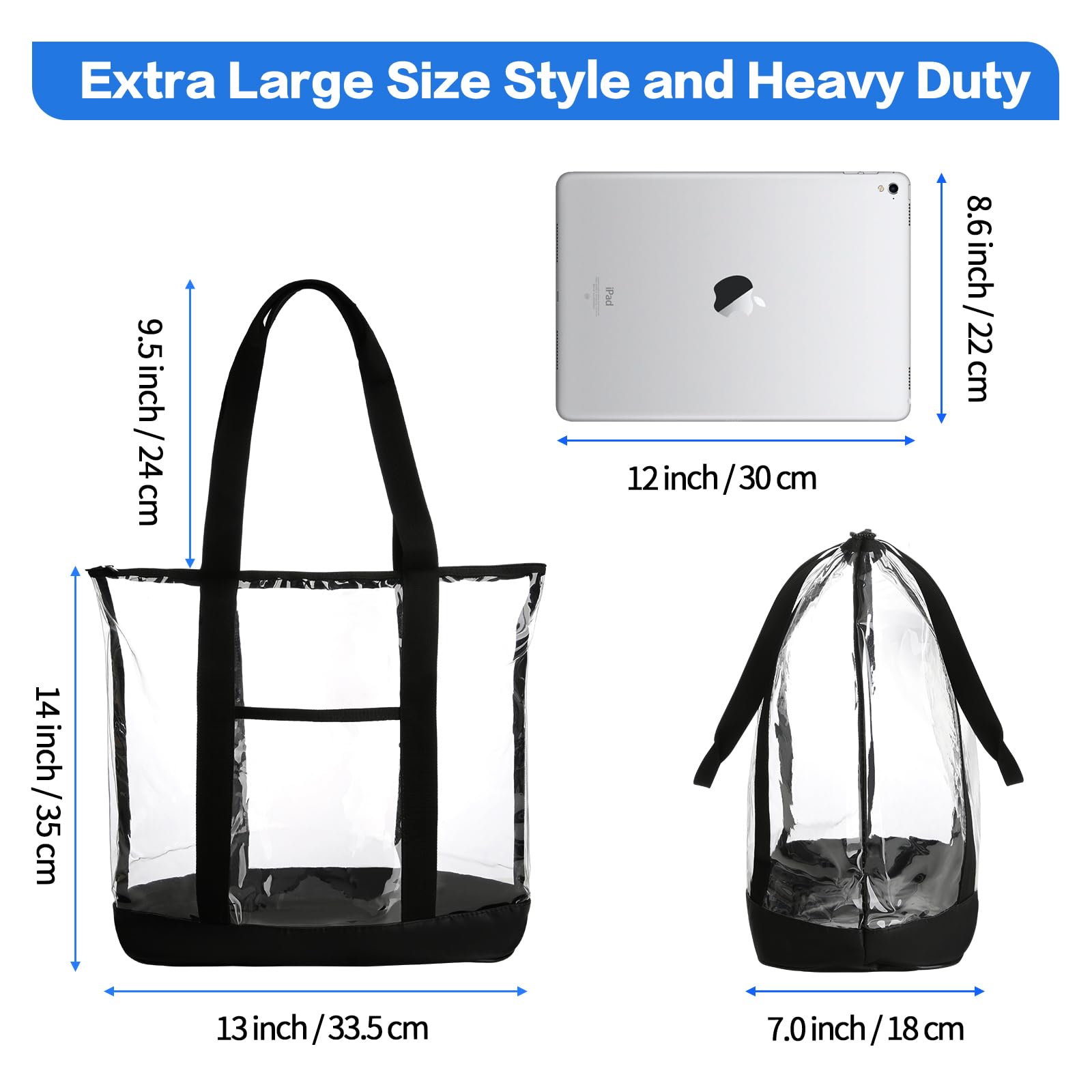 HAOGUAGUA Extra Large Clear Cosmetic Toiletry Bag - Waterproof Transparent PVC Makeup Organizer with Handles (Black) | Perfect for Travel, Gym & Daily Essentials Storage