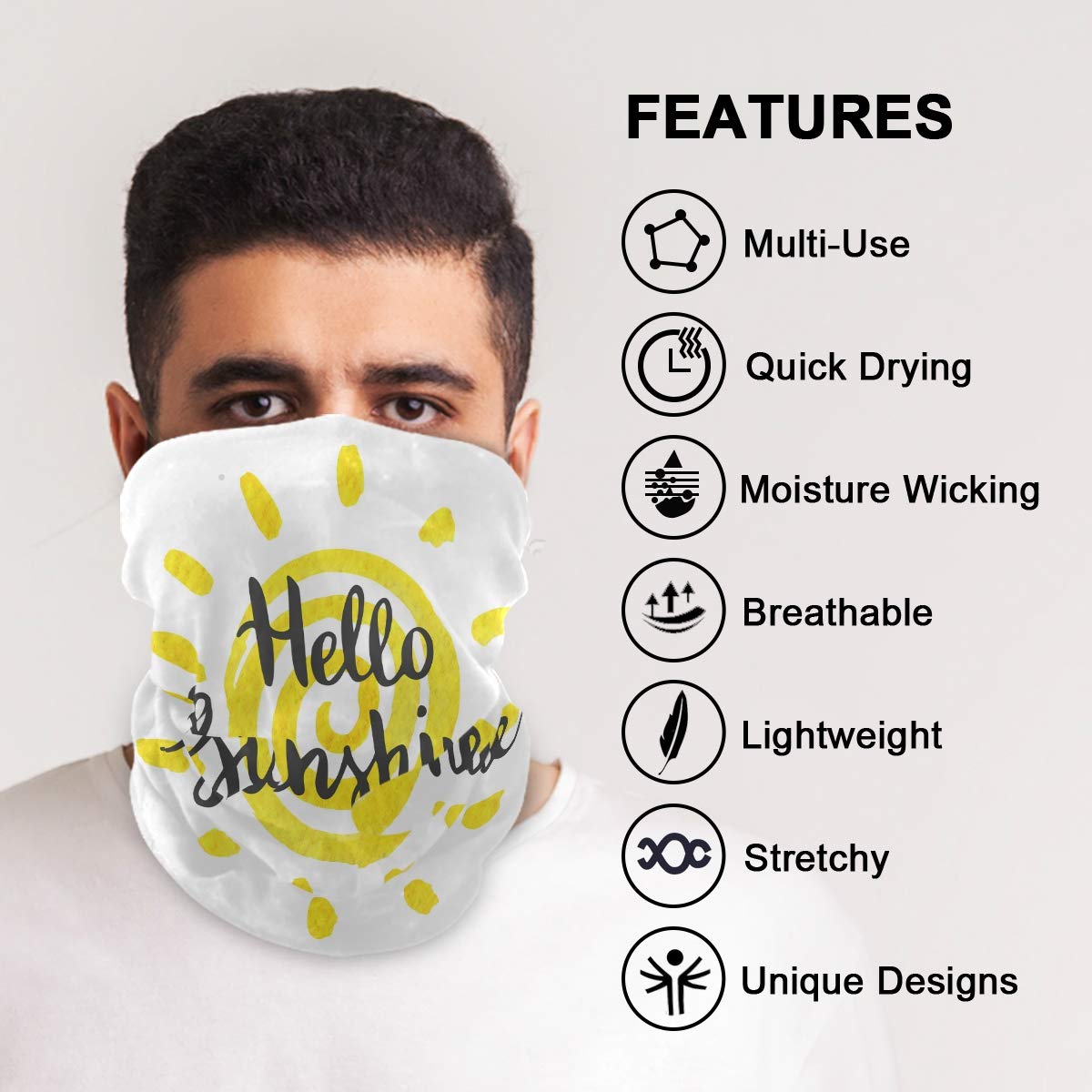 Breathable Bandana Face Mask & Neck Gaiter - UV Protection Hello Sunshine Headband for Women & Men | Perfect for Running, Cycling, Hiking & Outdoor Activities