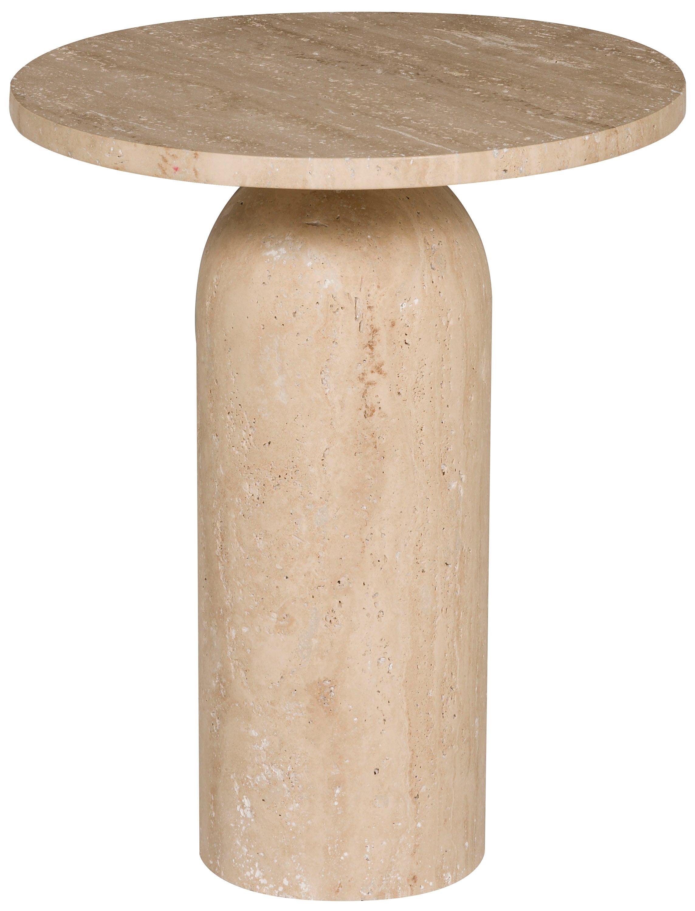 Canyon Travertine End Table - Natural Stone Side Table for Living Room, Bedroom & Patio - Rustic Home Decor Accent Table with Wooden Base - Perfect for Coffee, Books & Lamps