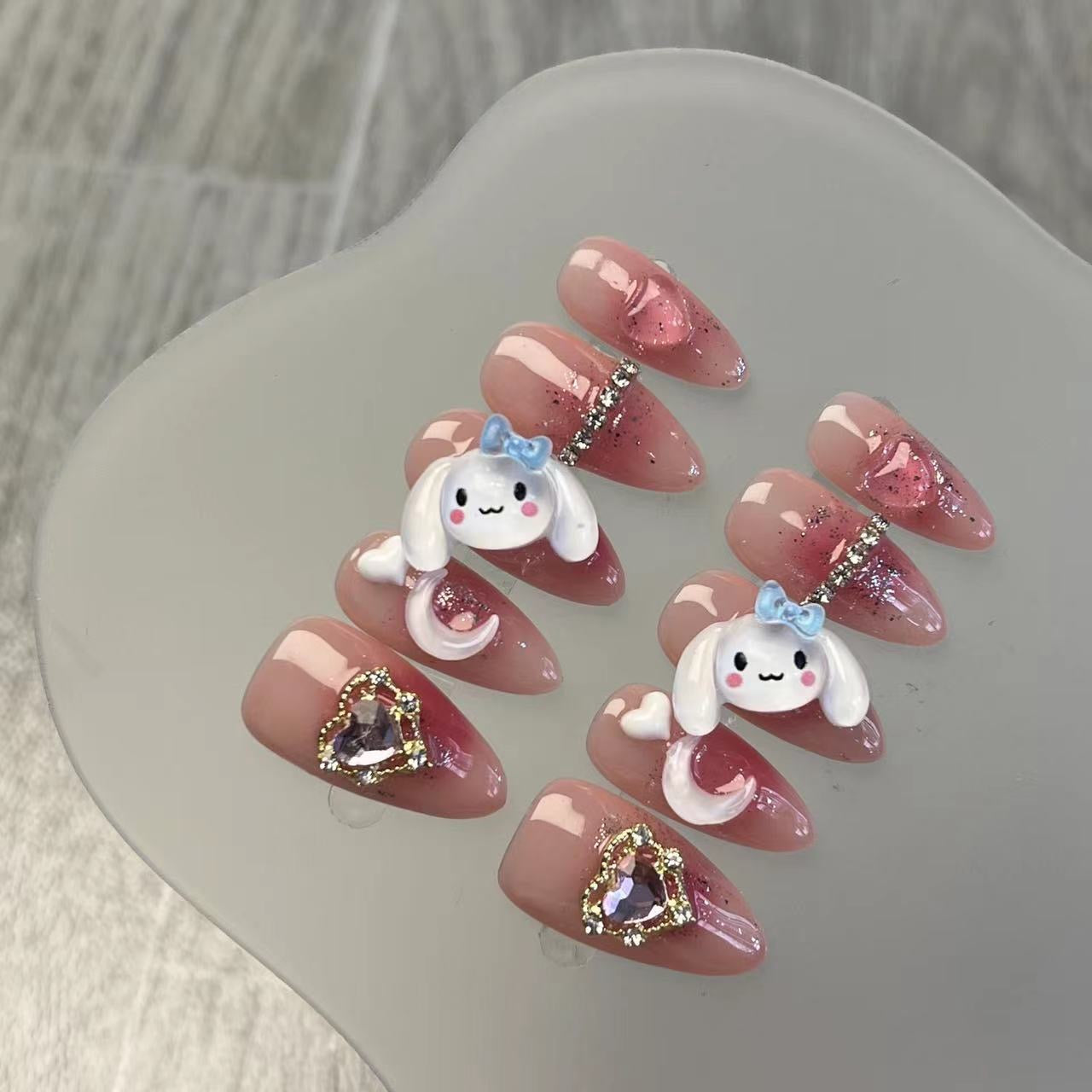Cute Handmade Press On Nails - Cinnamon Roll Design Fake Nails for Women, Long Lasting Glue On Nails with Nail Art - Perfect for Parties, Weddings & Daily Wear
