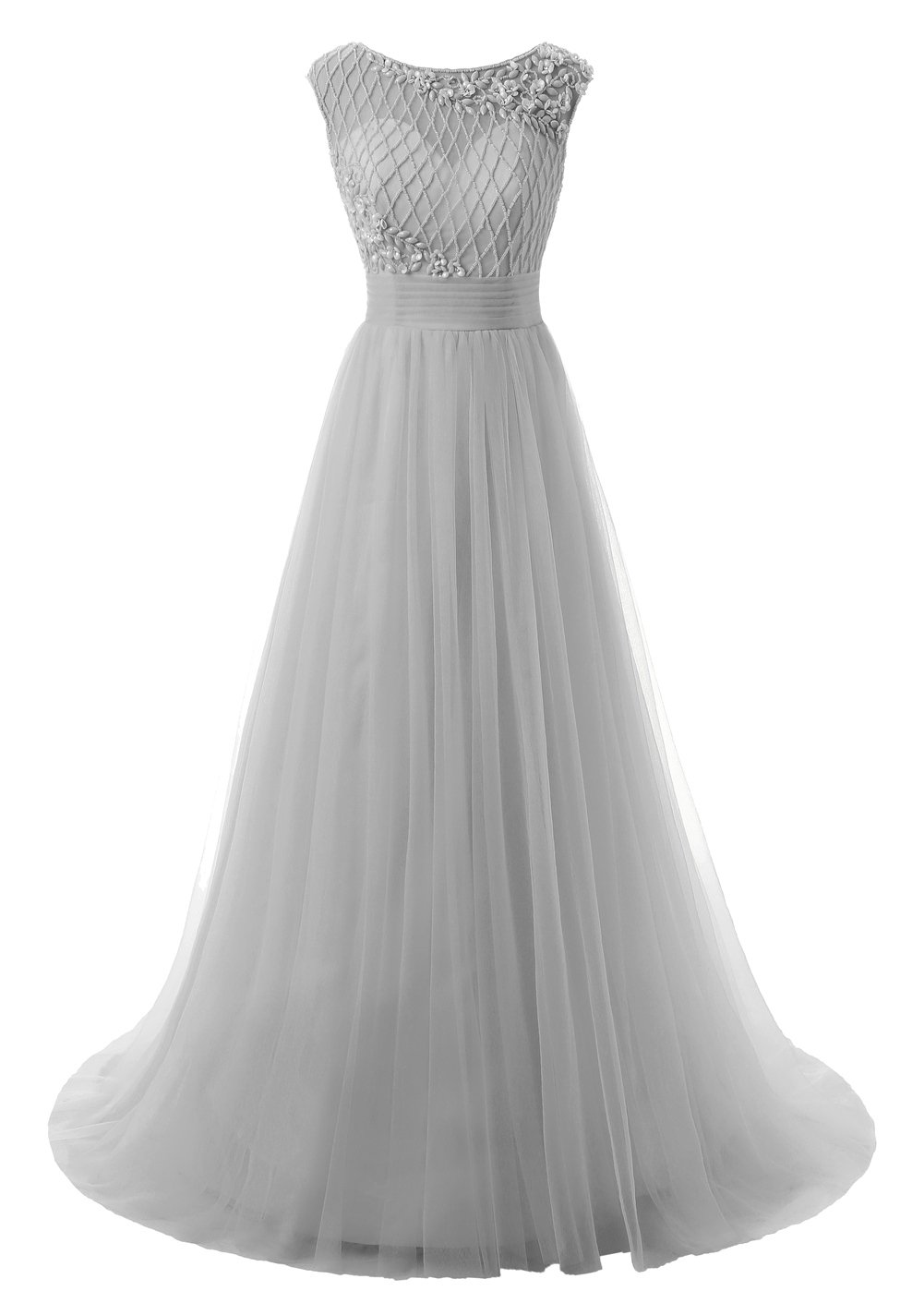 Elegant Sheer Neck Tulle Long Prom Dresses with Rhinestones - Formal Evening Gowns for Homecoming, Ball, Wedding & Special Occasions