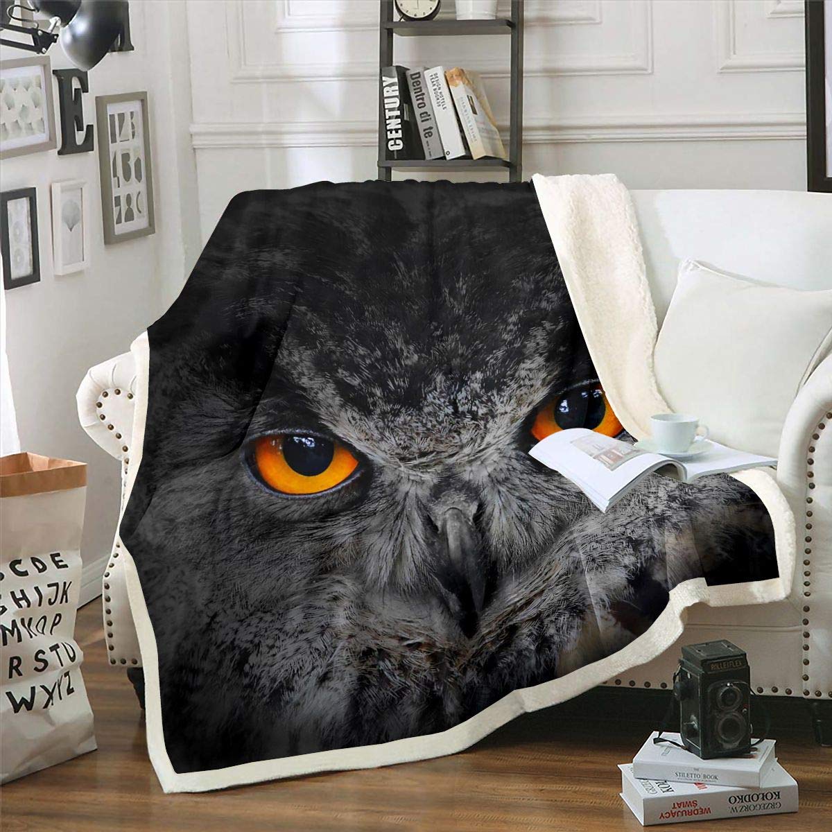 3D Owl Plush Blanket - Soft Fleece & Sherpa Throw Blanket for Couch, Bed, Sofa - 50x60 Inch Wildlife Decor - Cozy Microfiber Fuzzy Blanket for Adults & Kids - Perfect for Movie Nights, Camping & Home Decor