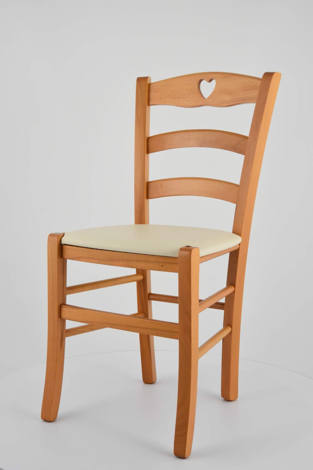 TommyChairs Cuore Wooden Dining Chair - Honey Beech Frame & Ivory PU Leather Seat - Kitchen & Dining Room Furniture for Home Decor