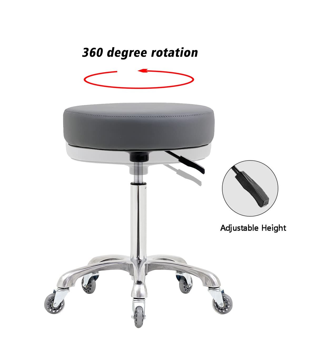 Heavy Duty Rolling Stool with Wheels - 400 lbs Capacity Adjustable Swivel Shop Stool for Workshop, Garage, Tattoo Studio, Medical Lab & Music Practice (Grey) - Perfect for Mechanics, Artists, Musicians & Professionals